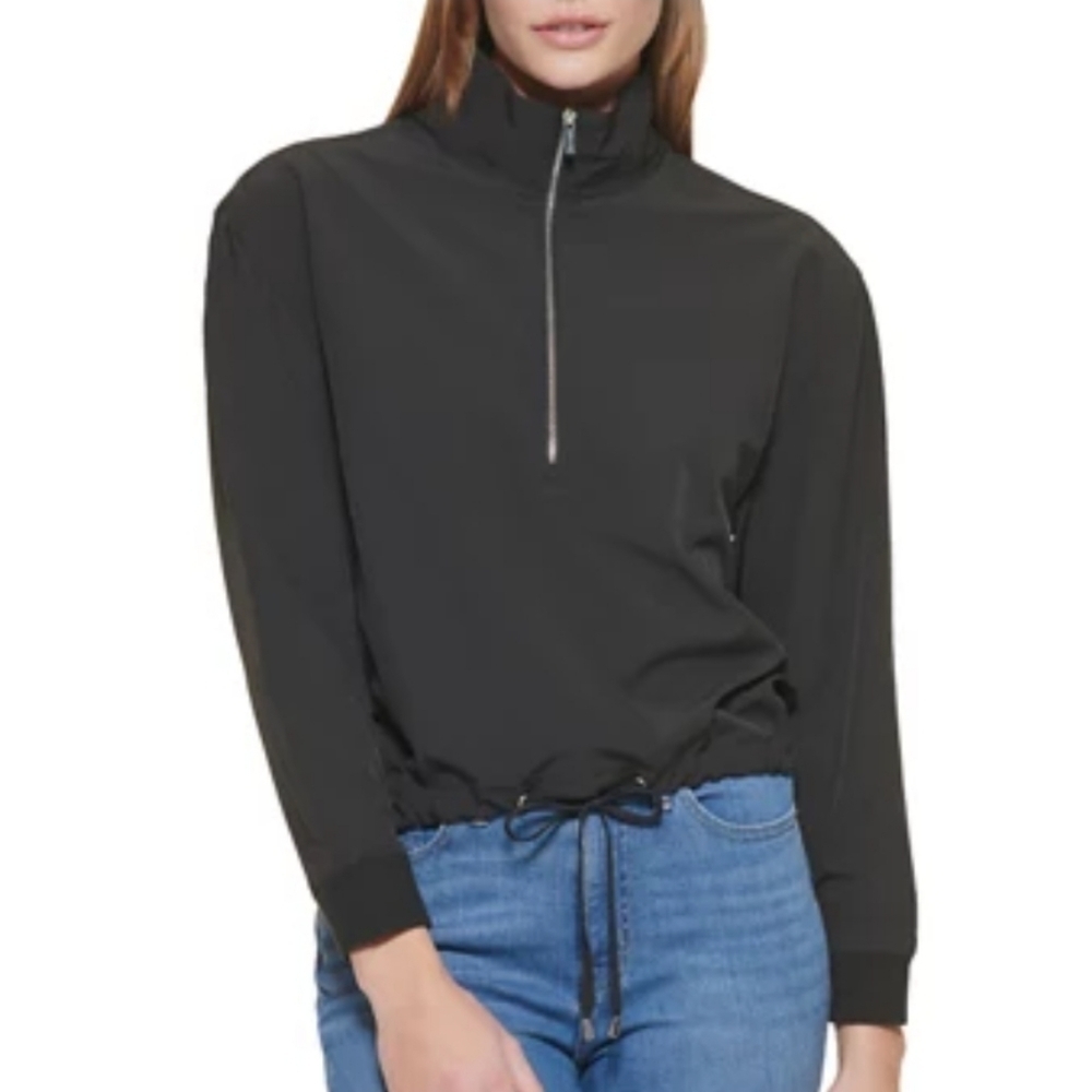 Calvin Klein Women's Zip Front Pullover w/Cinched Waist Black - M